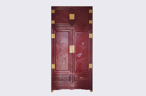 兴庆高端中式家居装修深红色纯实木衣柜