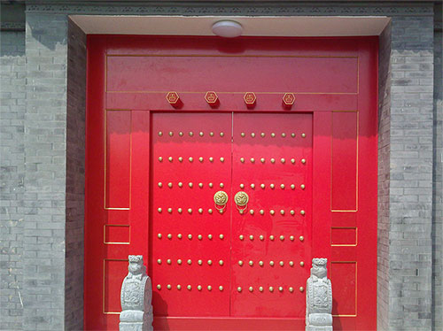 兴庆中国传统四合院系列朱红色中式木制大门木作